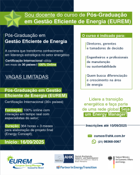 Trabalho de social media para as redes sociais da AHK Rio divulgando o curso de pós-graduação Eurem