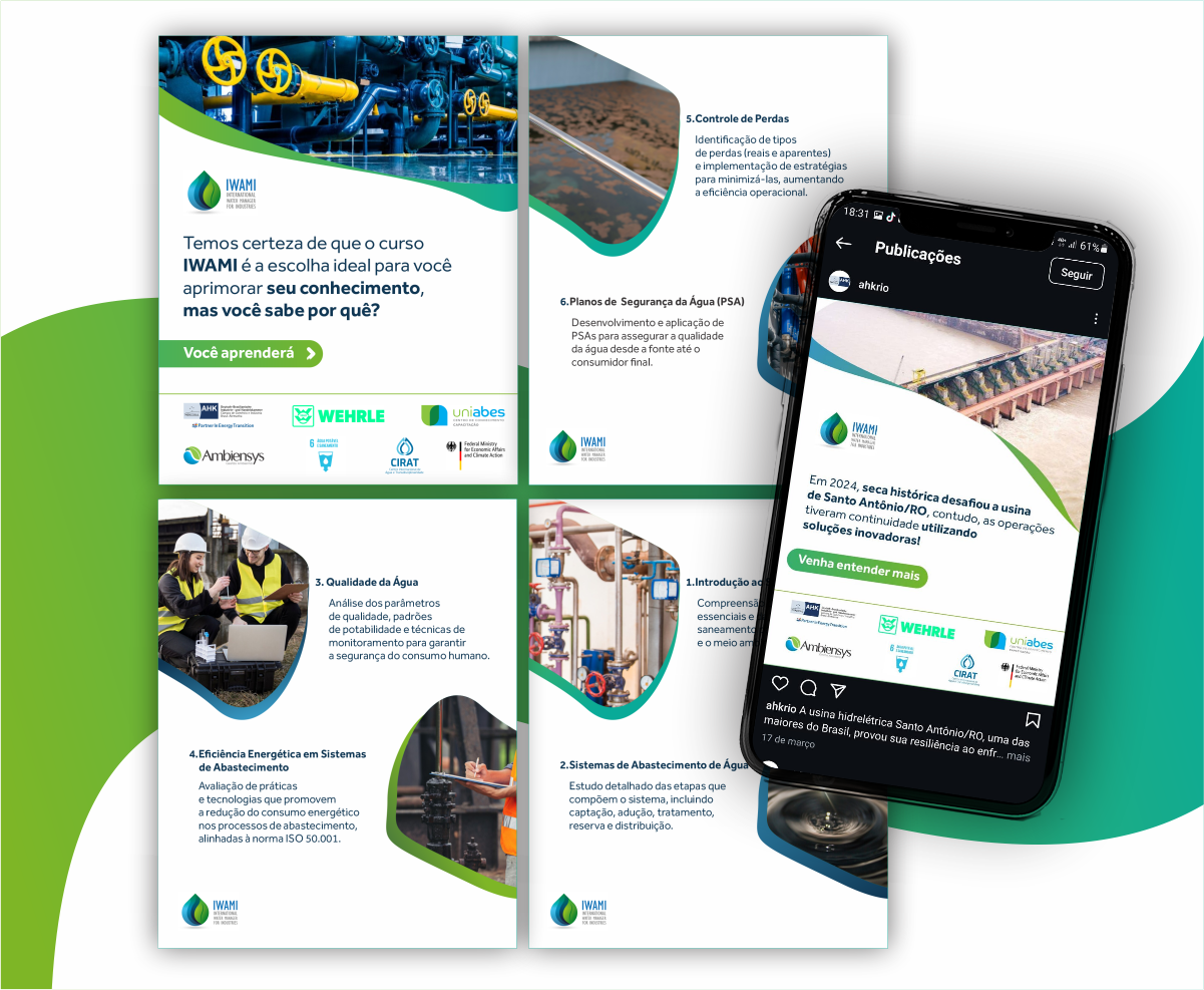 Trabalho de social media para as redes sociais da AHK Rio divulgando o curso IWAMI
