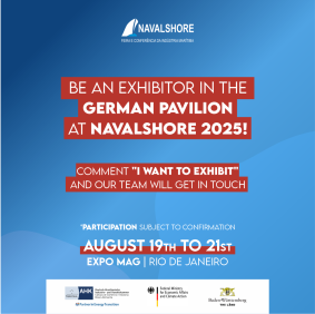 Trabalho de social media para as redes sociais da AHK Rio divulgando o evento Navalshore